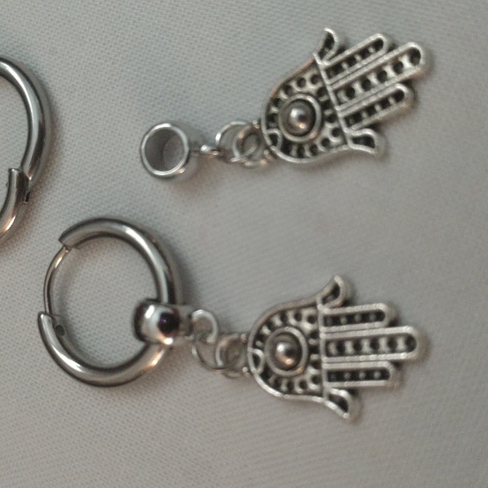 Earrings Stainless Steel Hamsa Hand of Fatima's Evil Eye Protection Silver-tone - Picture 12 of 13